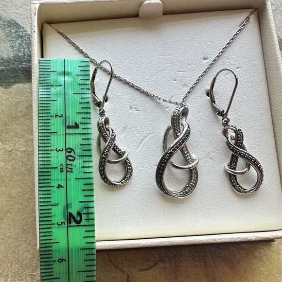 Helzberg Diamonds Sterling silver diamond infinity necklace and earrings set. - Picture 8 of 9